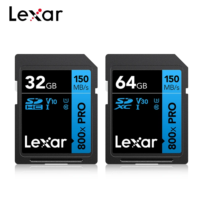 Lexar SD Card 800X Pro 32GB SDHC 64GB 128GB 256GB SDXC Card 150MB/s C10 V30 U3 High Performance Blue Series 4K UHD Memory Card