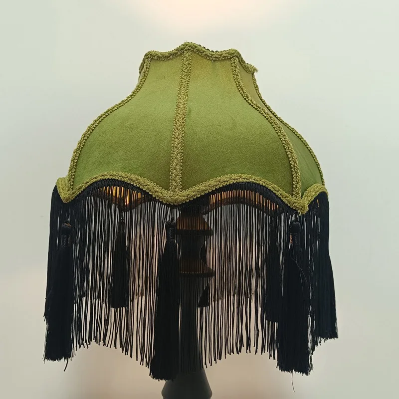 European Vintage Tassel Fabric Lampshade Bedside Lamp Shade Velvet Tassel Lamp Cover E27 Base Decor for Office Living Room Home