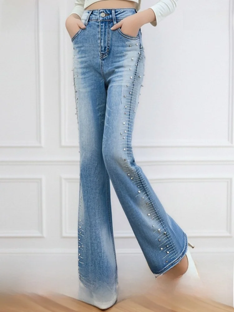 

Blue High Waist Slim Fit Women's Jeans Fashionable Summer Versatile Design Sensation Long Straight Leg Cotton Blend Pants
