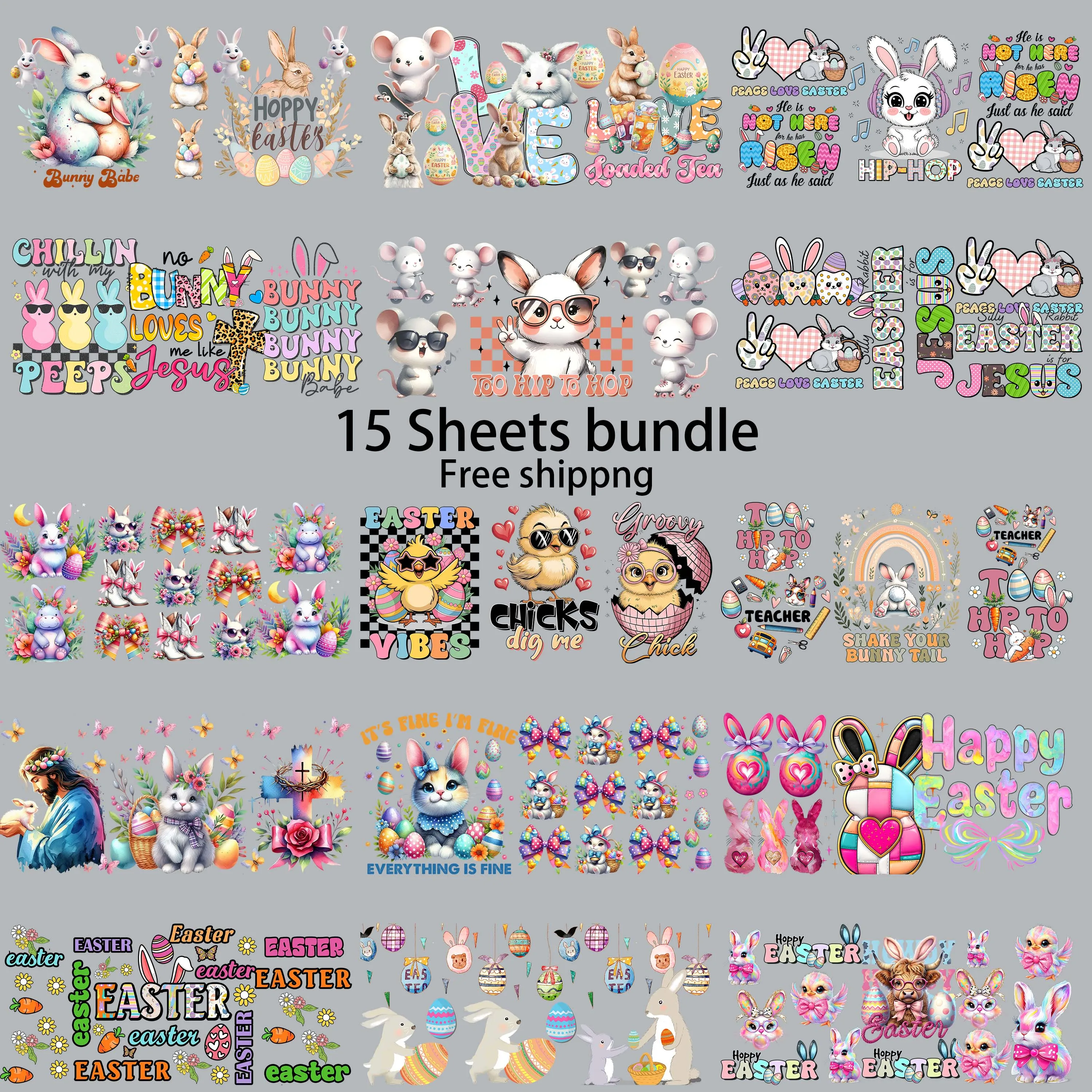 15pcs Jesus love Easter Bunny 16oz UV DTF Sticker Waterproof DIY Decals 3D transfers uvdtf tumbler stickers uv dtf cup wrap