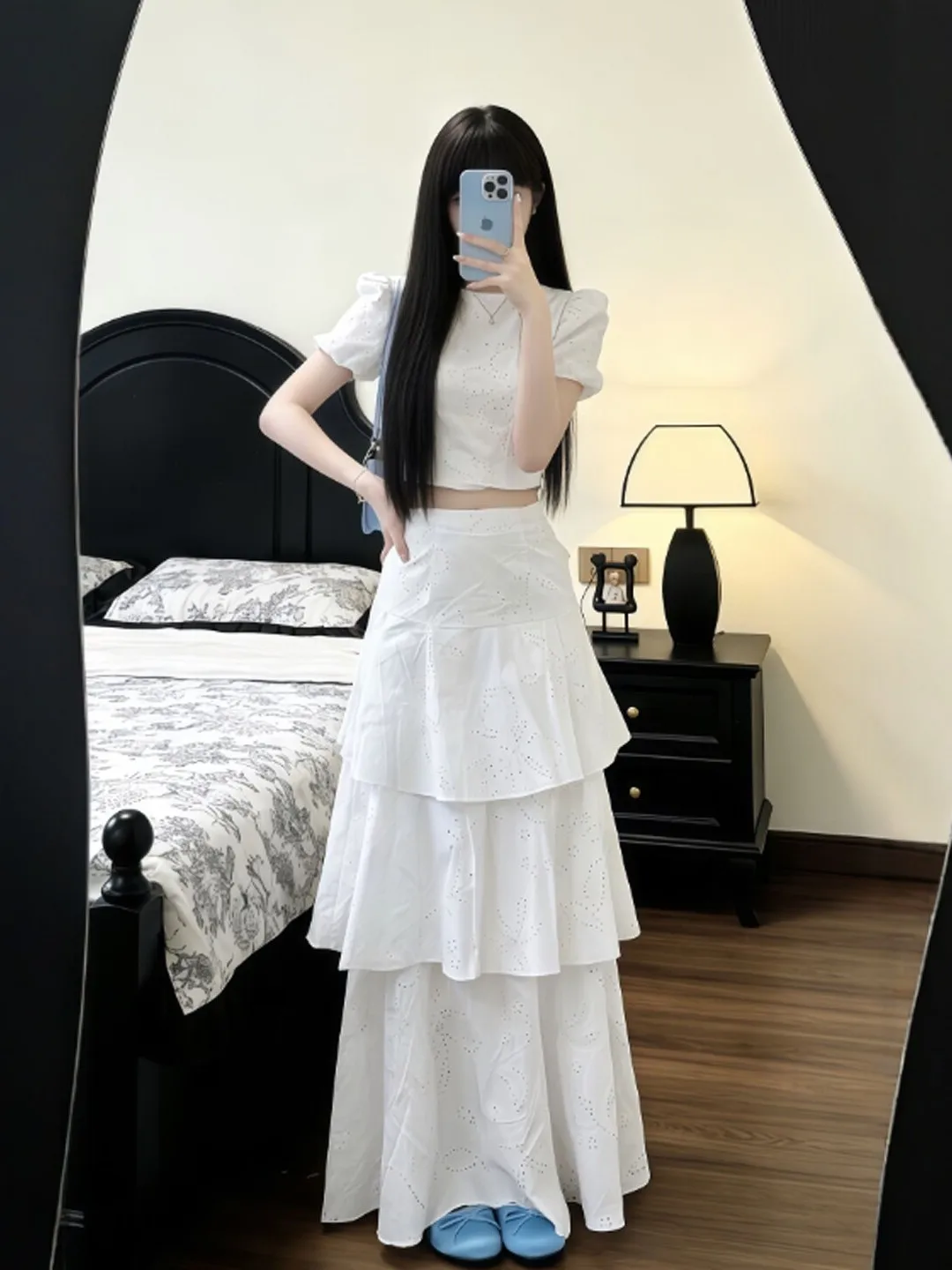 

Элегантный комплект из двух предметов: топ и юбка с длинными рукавами, круглым вырезом, удобной посадкой, летний модный наряд для женщин 18-25 лет