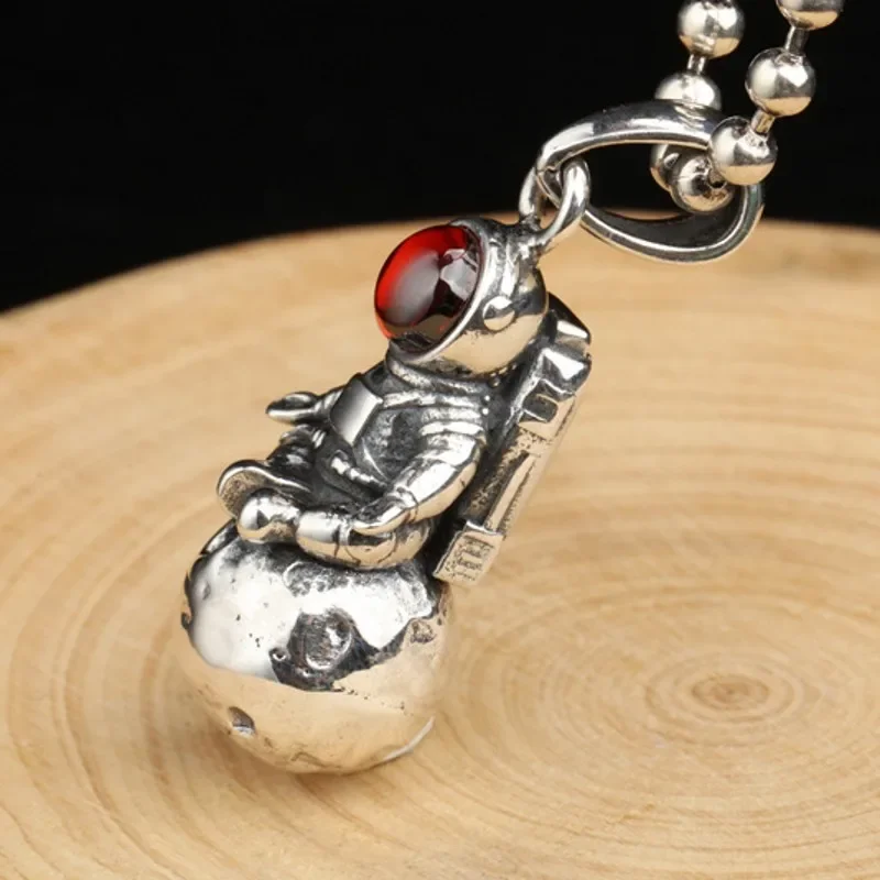 Real S925 Silver Jewelry Diamond Inlaid Trend Astronaut Hip-hop Man and Woman Pendant