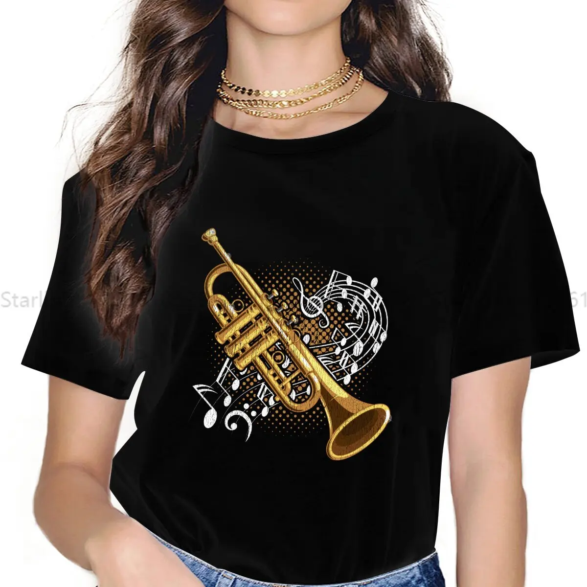 Trumpet Player Musical Notes Jazz Women's T Shirt Music Art Ladies Tees Harajuku Polyester Tops Graphic Tshirt y2k Hipster