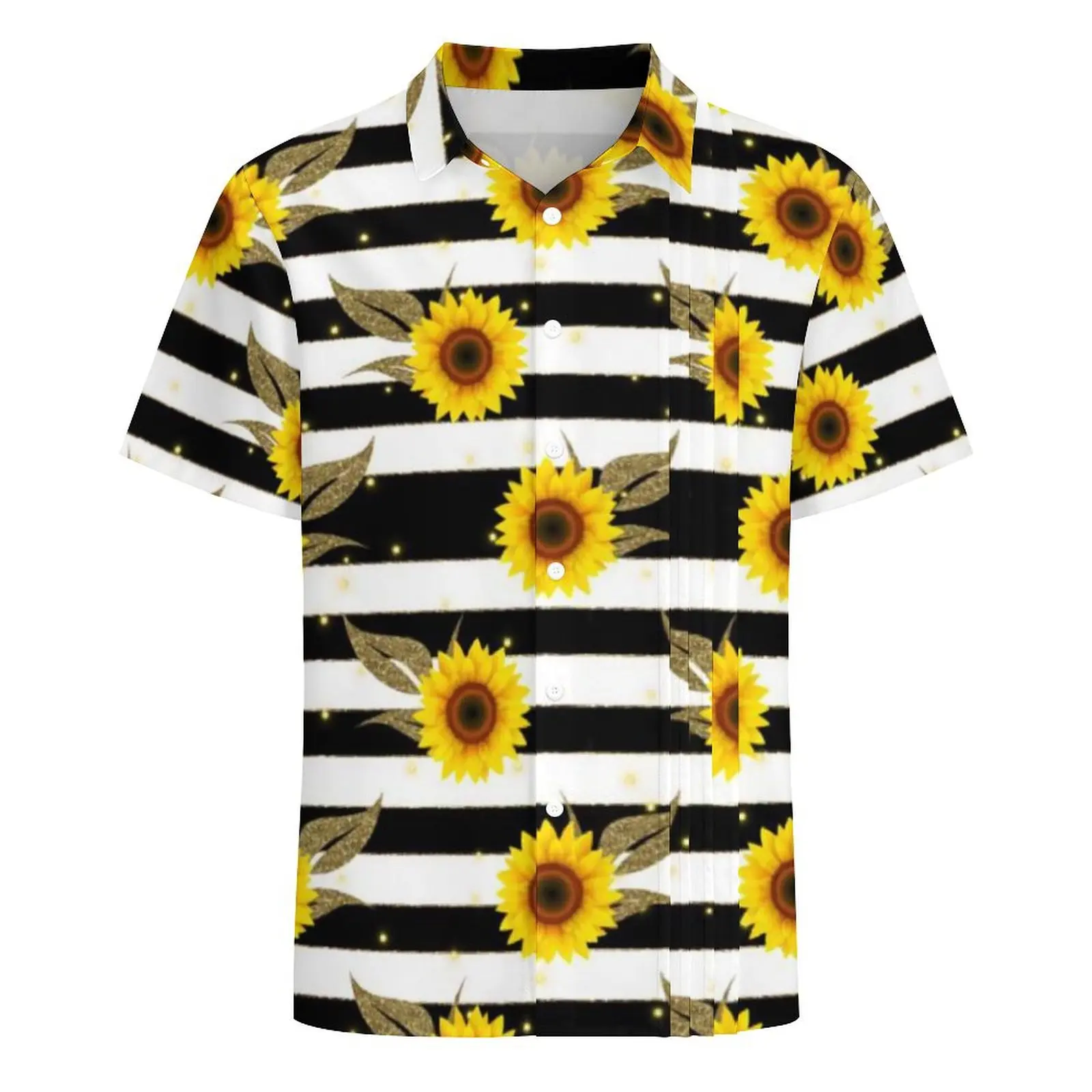 Chemise de plage à imprimé tournesol pour hommes, chemises hawaïennes décontractées à manches courtes, chemisiers surdimensionnés, streetwear rayé, noir et blanc, nouveauté