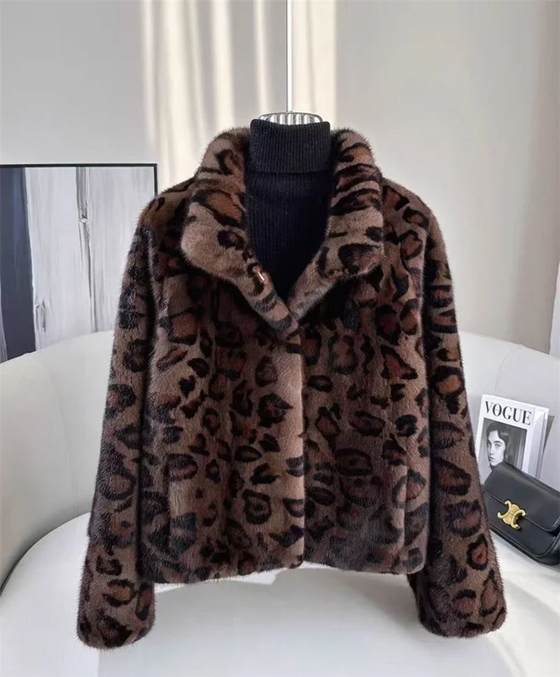 Neue Mode Leopard Print Jacke Kurze Hochwertige Nerz Pelz High-End Imitation Pelz Jacke Zipper Nerz Pelz mantel Für Frauen 2025