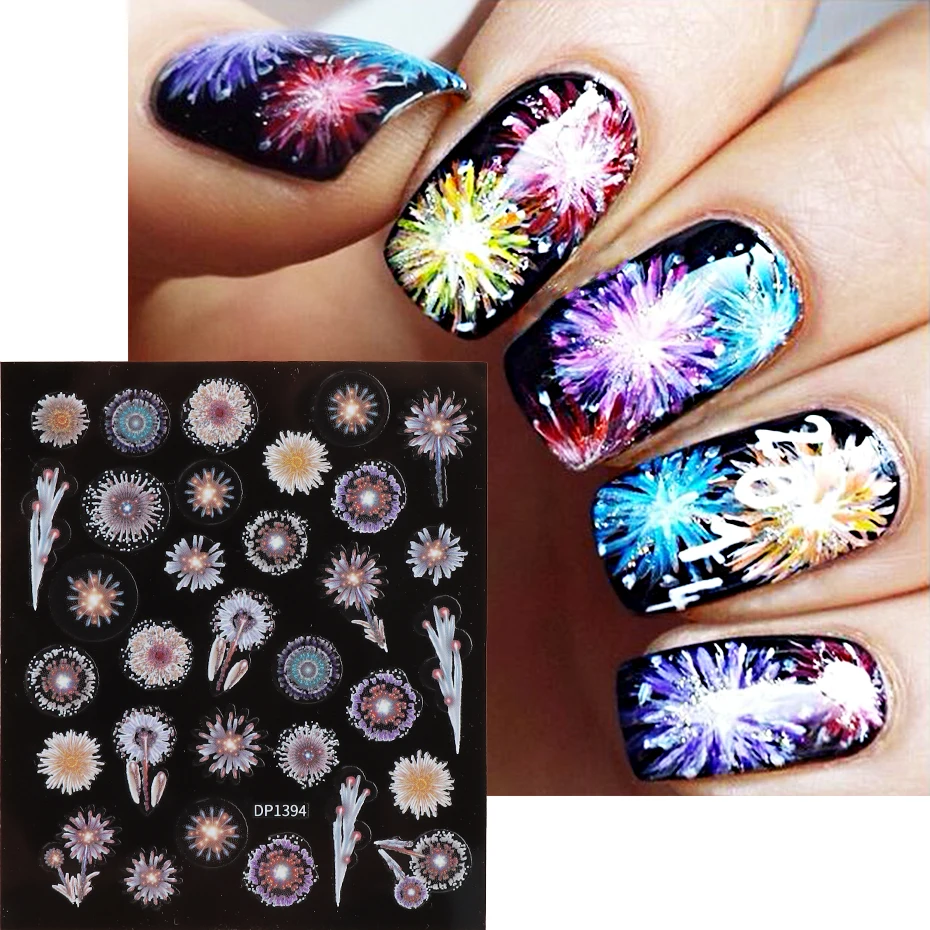 Raum Galaxy Planet 3D Nagel Aufkleber Feiern Feuerwerk Muster Nagel Design Neue Jahr Klebstoff Slider Nail art Dekoration LEDP1396