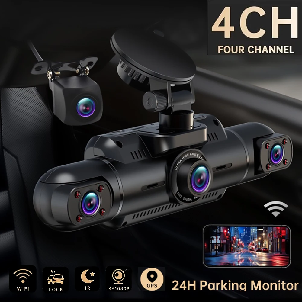 

4 Channel 360 Degree GPS Dash Cam 4*1080P HD for Car 5G WiFi Video Recorder 8 IR Night Vision Support 24H Radar Parking Monitor