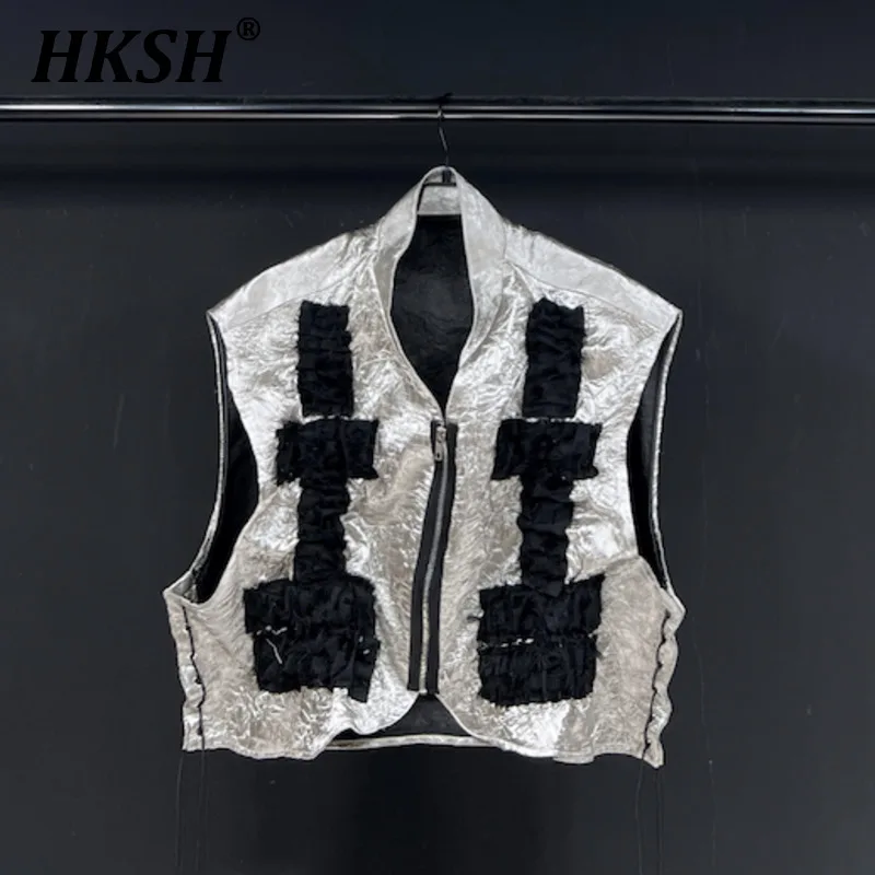 

HKSH Men's Chic Tide Punk Waistcoat Original Stand Collar Suit Vest Spring Autumn New Outer Layered Over Short Tank Tops HK1852