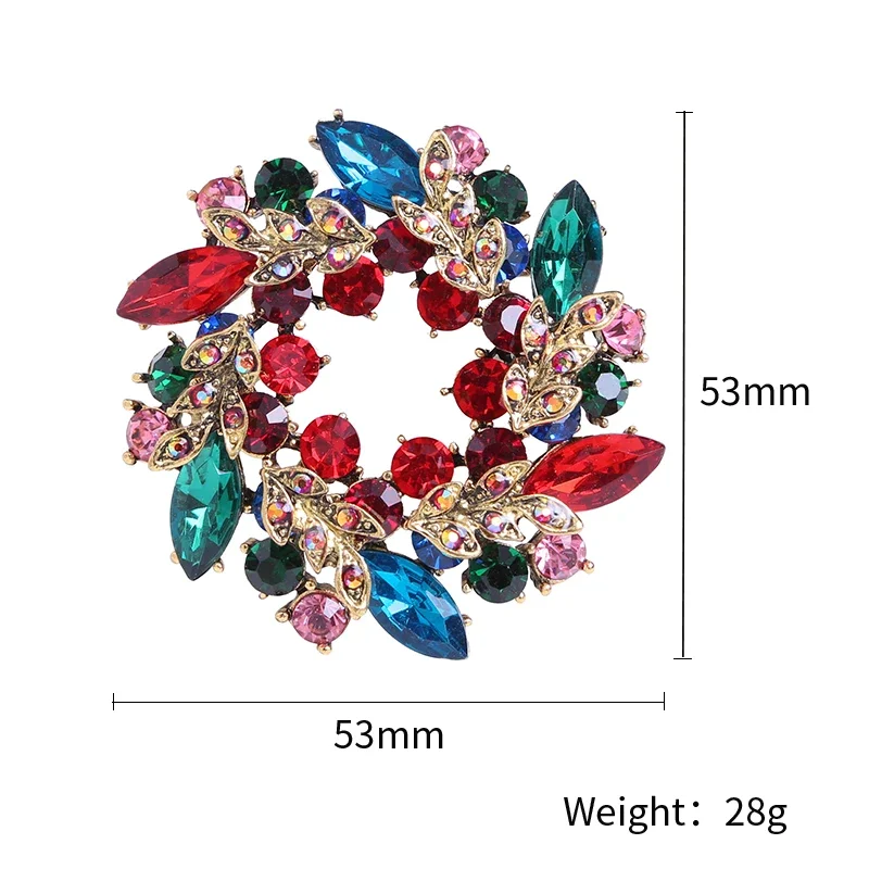 Rhinestone Wreath Brooches for Women Flower Pins Event Party Backpack Decoration Clothes Accessories