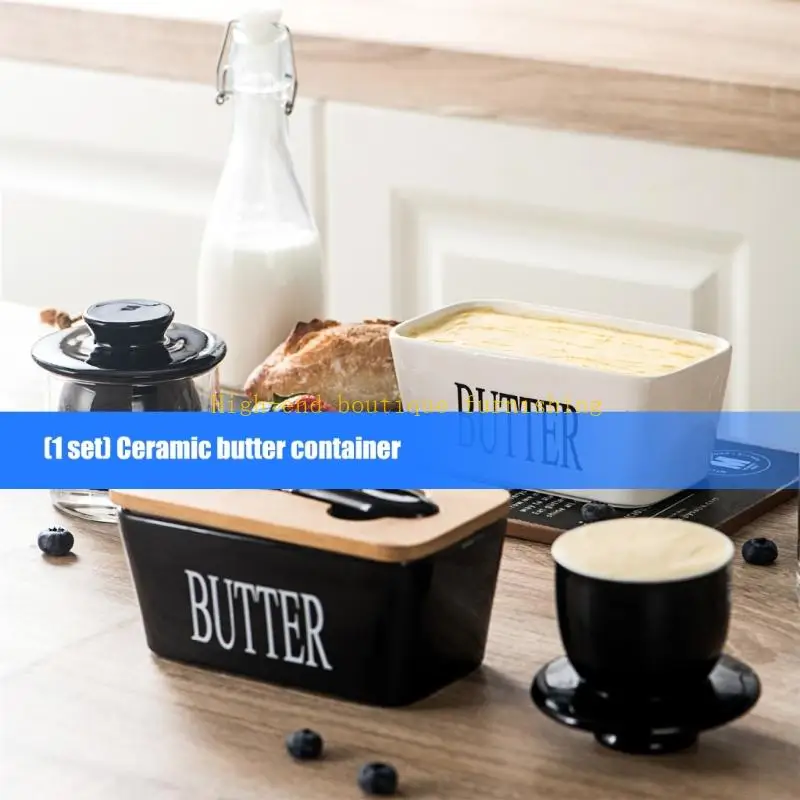 L9NB Practical Ceramic Cheese Container Box Restaurant Butter Storage Box with Cutter