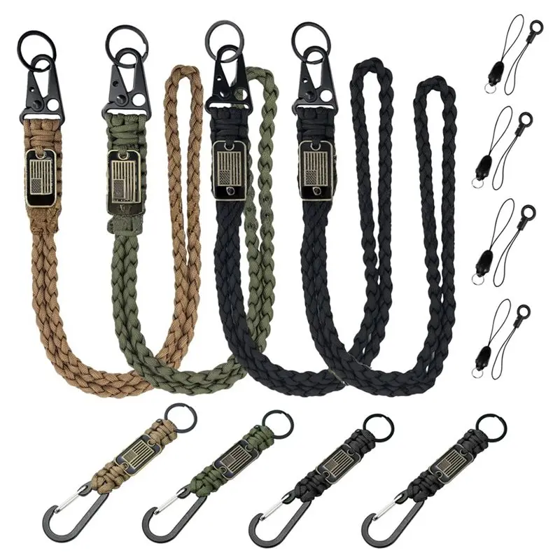 

A89E-Outdoor Lanyard With Carabiner 8 Pcs Paracord Lanyard Parachute Rope Keychain, Keys, Camera Wallet ID Card Holder
