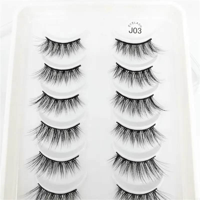 Q1FB Half Lashes Natural Look Wispy Mink Lashes Fluffy-Fake Eye Lashes Pack 10 Pairs