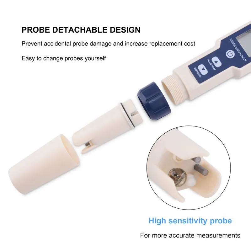 Probador de calidad del agua 5 en 1, medidor Digital TDS/EC/PH/salinidad/temperatura para piscinas, acuarios, Detector de calidad del agua