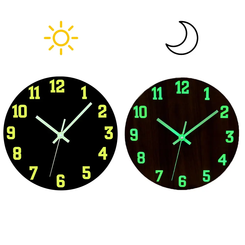 

1PC Luminous Wooden Clock Fashion Wall Clock Silent Light in Dark Night With No Ticking Bedroom Wall Clock 8/10/12 Inch