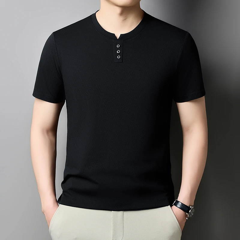 Herren Casual Kurzarm Henley T-Shirt mit V-Ausschnitt und drei Knöpfen, leichte, atmungsaktive T-Shirts für Herren, Alltagsoutfits. – Detail 25