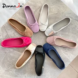 Donna-in pele de carneiro camurça couro ballet apartamentos sapatos femininos deslizamento macio em elegante verão conforto arco-nó senhoras sapatos de bailarina