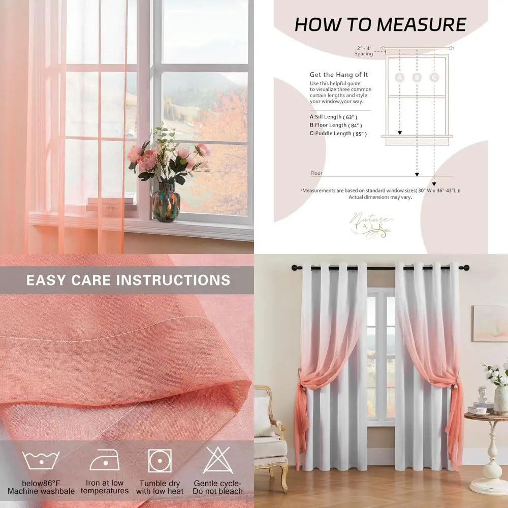 

Антикварные серебристые градиентные полупрозрачные шторы с люверсами - комплект из 2 штук, 52 дюйма x 84 дюйма, оттенки розового цвета