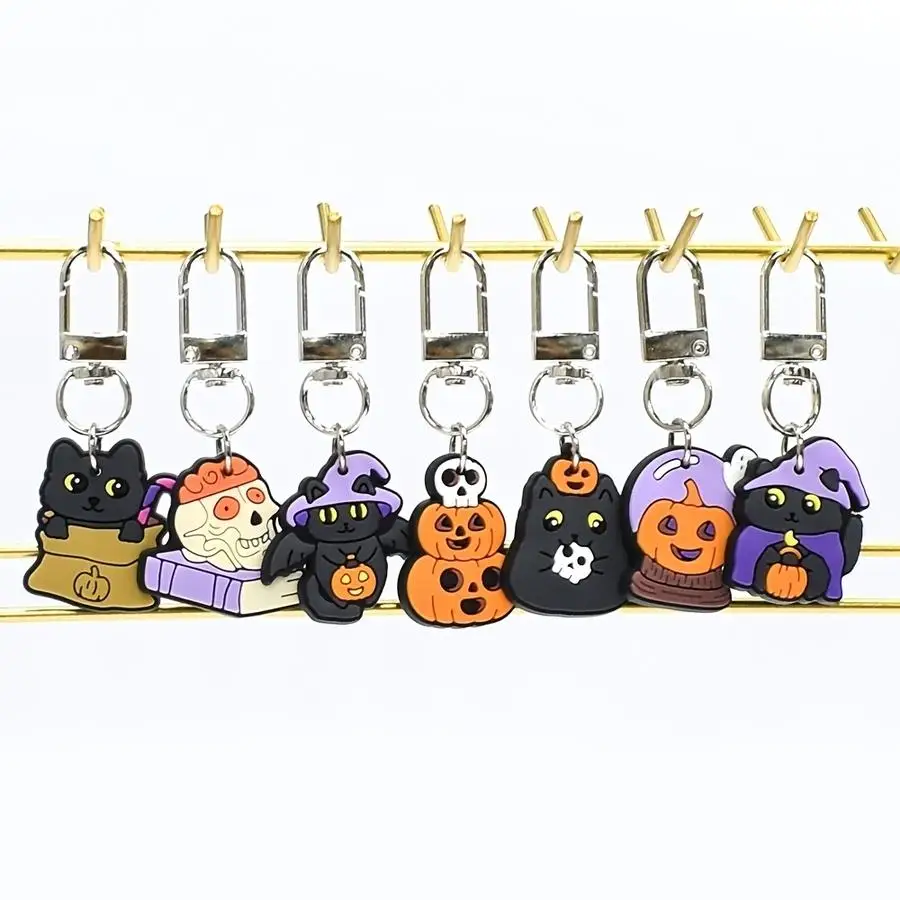 1/5/10/20/50/100pcs Plastic Halloween Keychains, Pumpkin Ghost Skeleton Witch Hat Keyring, Eyeball Key Chain, Purse Backpack Dec