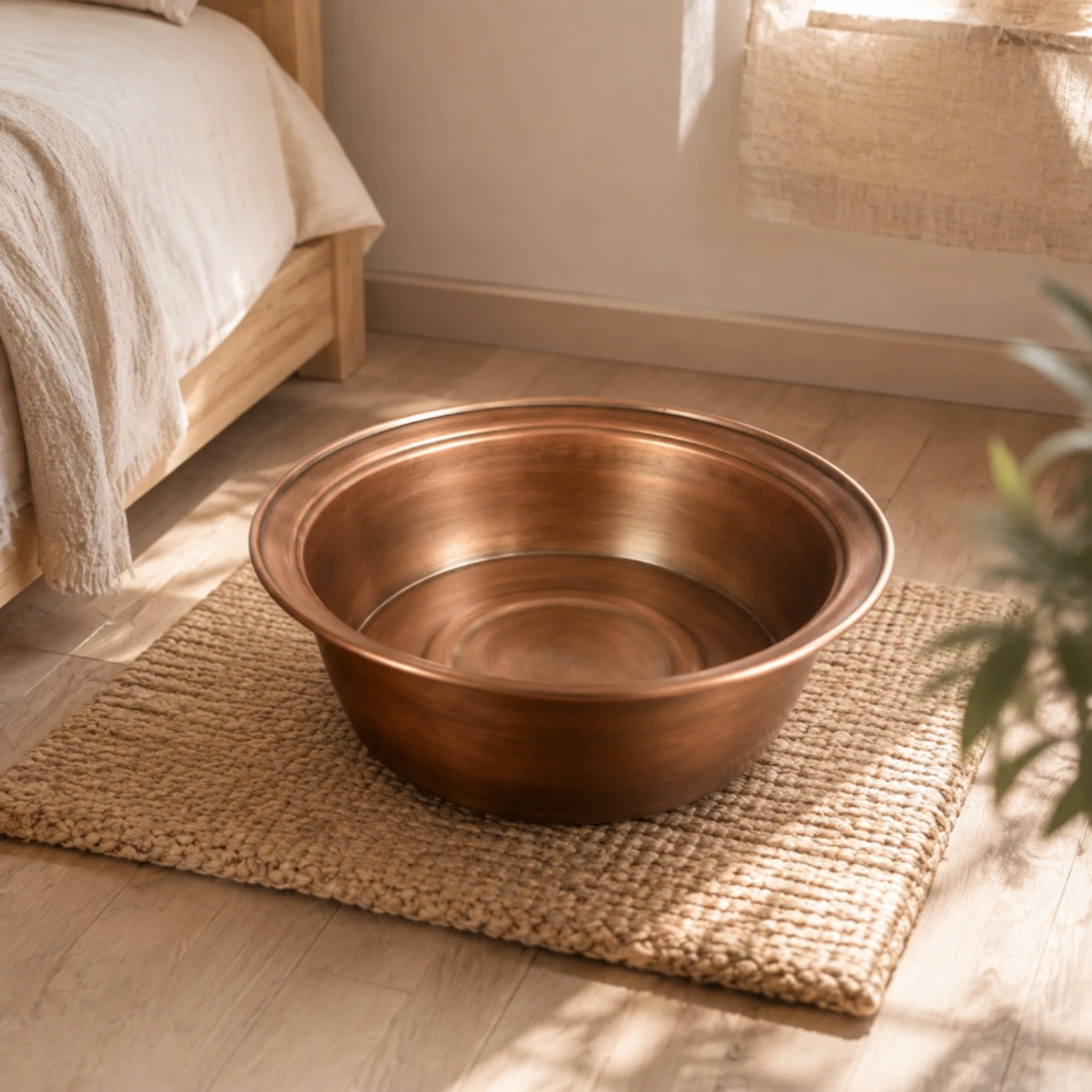 Copper Basin with Rolled Rim Sturdy Copper Foot Basin Pedicure Bowl Multi-Functional Vessel Easy to Clean for Home Bathroom