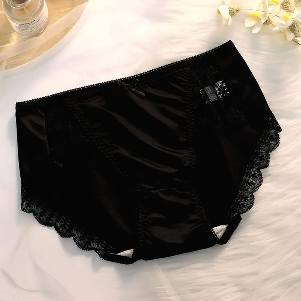 Underpants Lightweight Ice Silk Underwear Soft Satin Lace Panties Smooth Embroidery Bow Lingerie Women