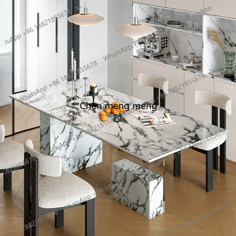 Dining Table for Small Apartments, Rectangular Living Room Home Use, Light Luxury High-End Feel, Rock Slab Floating Dining Table