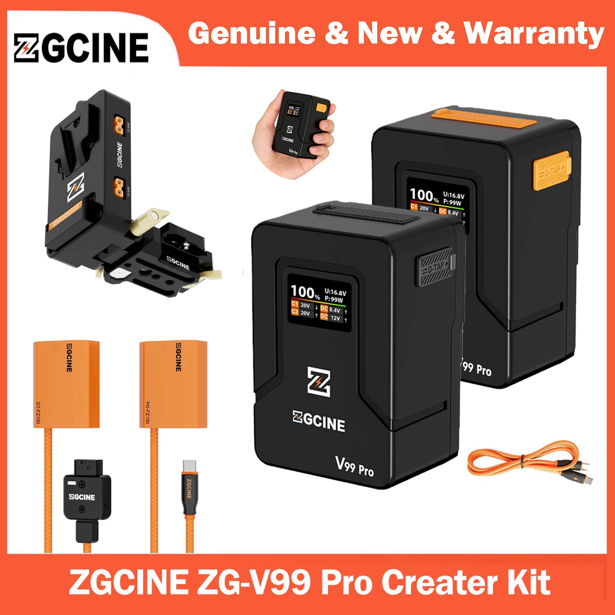 ZGCINE V99 Pro V-Mount Battery 95Wh 6400mAh USB-C PD100W OLED D-Tap with V-Lock Plate Dummy Battery for Sony FX3 FX6 FX30 BMPCC
