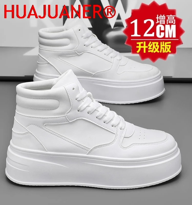 High-top Men's Inner Heightening Shoes Leather Sports Casual Shoes Invisible Height Increasing Shoes Men Sport Elevator 12CM