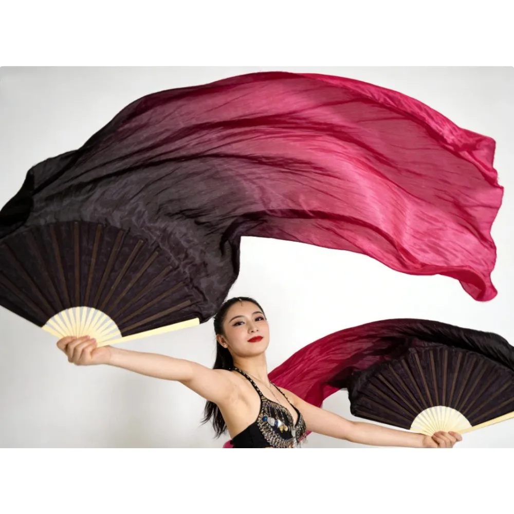 100 % Seide, professionelle Tanzfächer, ein Paar, für Bauchtanz, Bühnenshow, Requisiten, Farbverlauf, orientalischer Tanz, Kirchenkostüm. – Detail 1