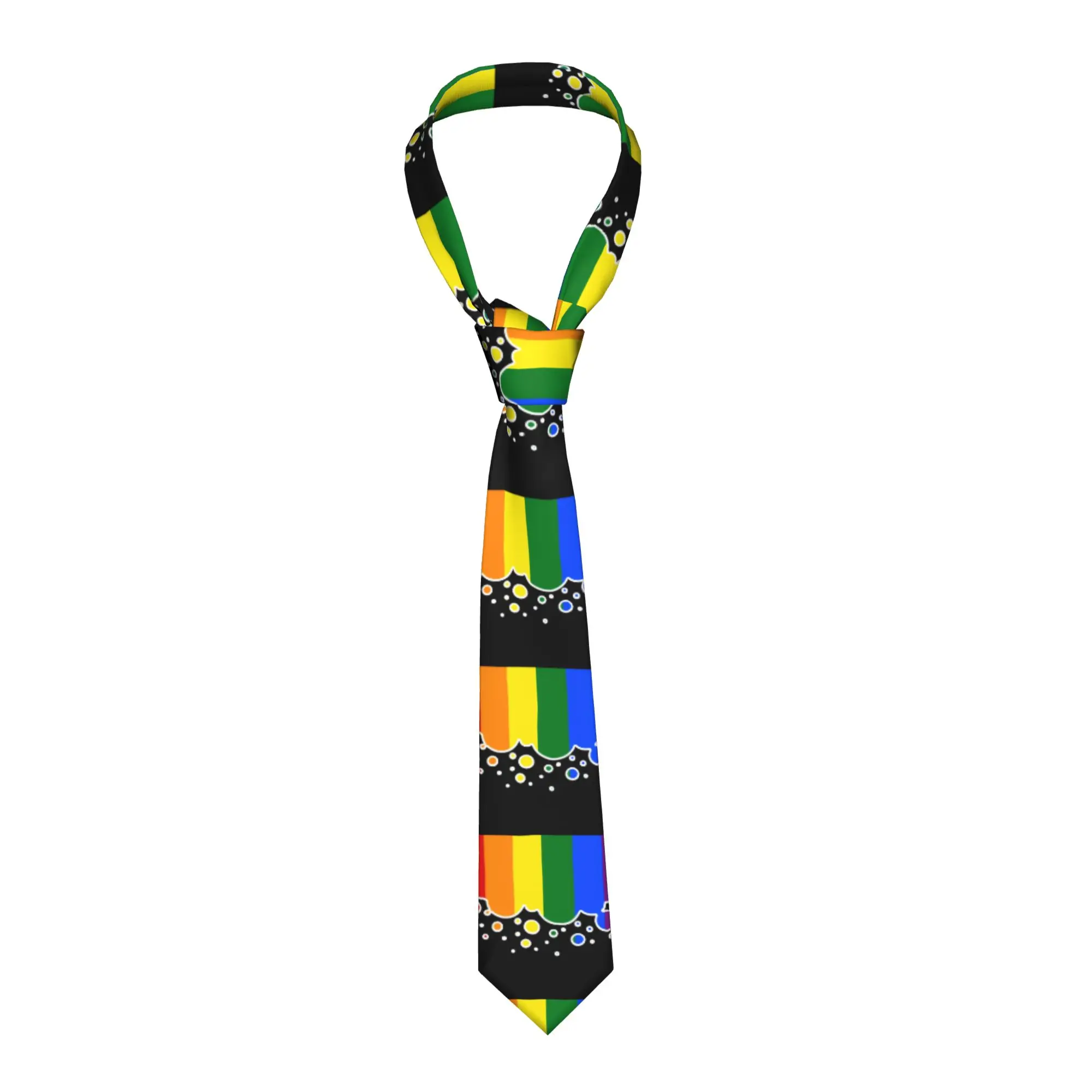 

Модный гей-галстук с изображением флага прайда и падающих пузырей на черном фоне, мужской, на заказ, шелковый, ЛГБТ, радужный, свадебный галстук