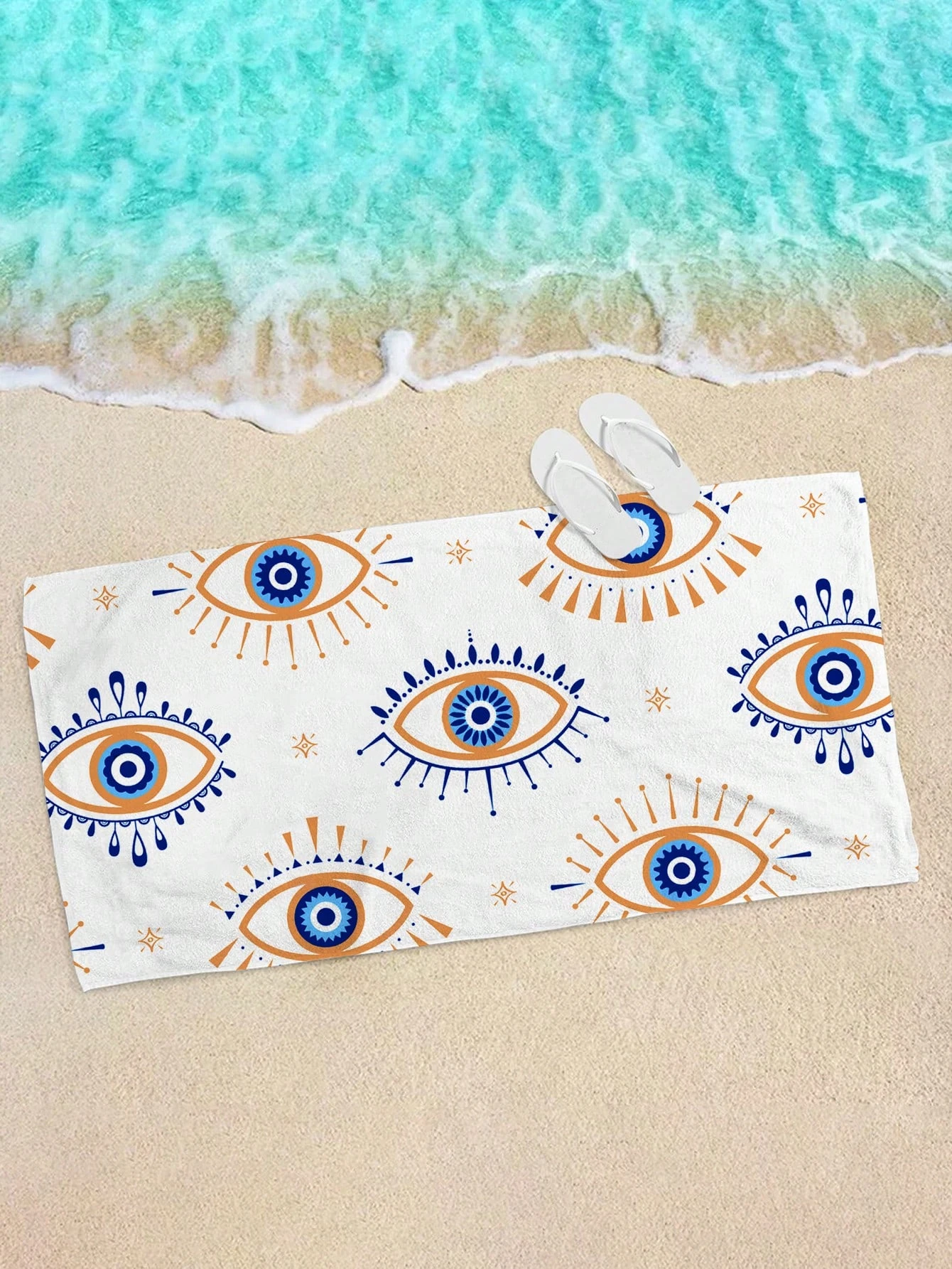 

1 шт. пляжное полотенце Boho Evil Eye: полиэстер с 2D-принтом, легкий быстросохнущий дизайн. Подарок унисекс для кемпинга, серфинга и плавания — спасание