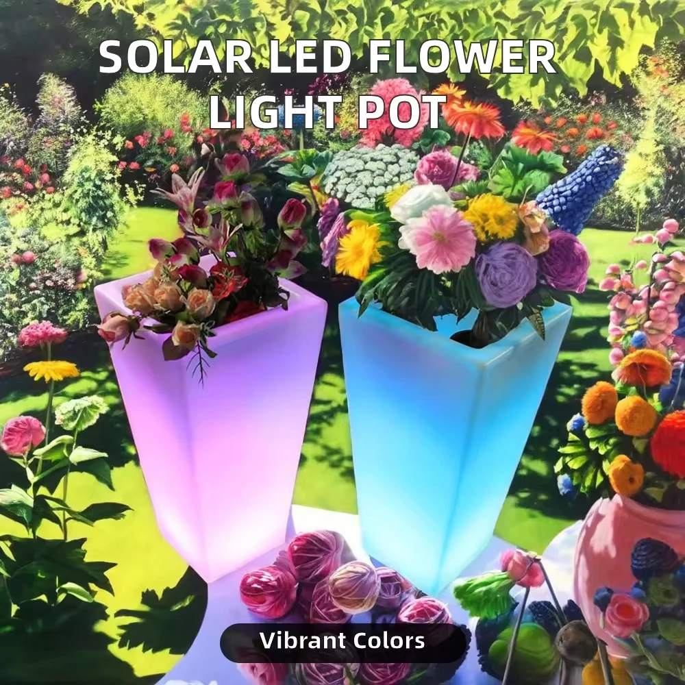 LED Plastic Flower Pot Light Indoor Outdoor Garden Decoration Design Home Garden Flower Pot