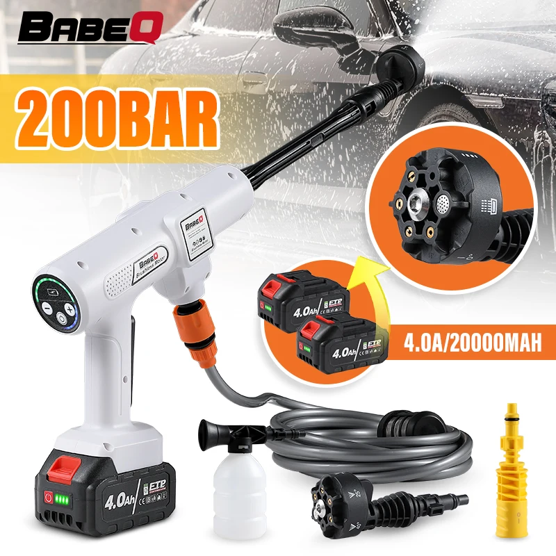 

BABEQ 3500W 200BAR High Pressure Car Washer Gun Upgraded 4.0A Battery 6 IN 1 Brushless Electric Water Gun Garden Washing Tools