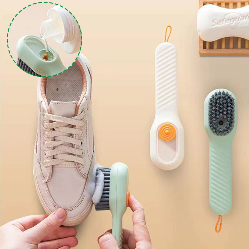 

1Pc Washing Shoes Plus Liquid Shoe Brush Multifunctional Press Soft-Bristled Shoe Brush Long Handle Brush Clothes Cleaing Tools