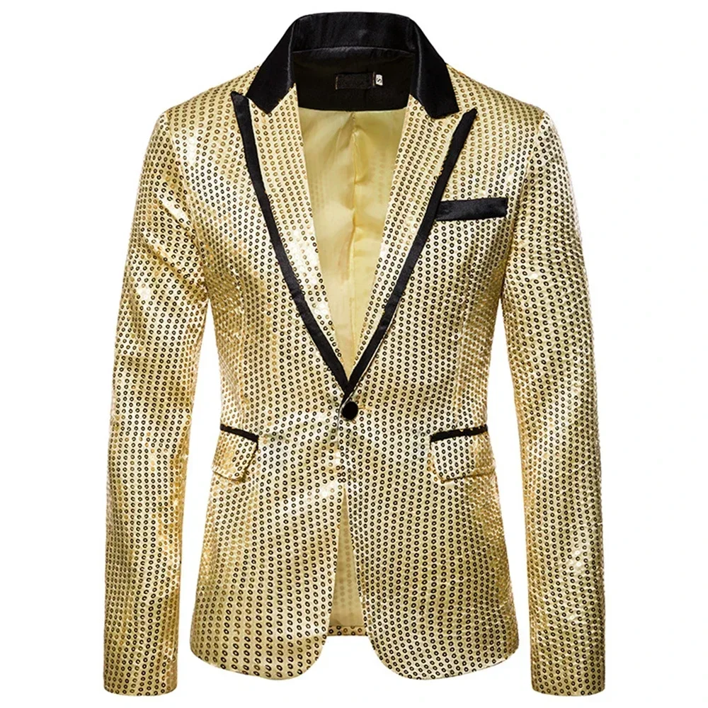 Men's Sequined Suit Jacket Nightclub Party Stage Performance Suit Jacket Wedding Host MC Studio Shooting Costume Props