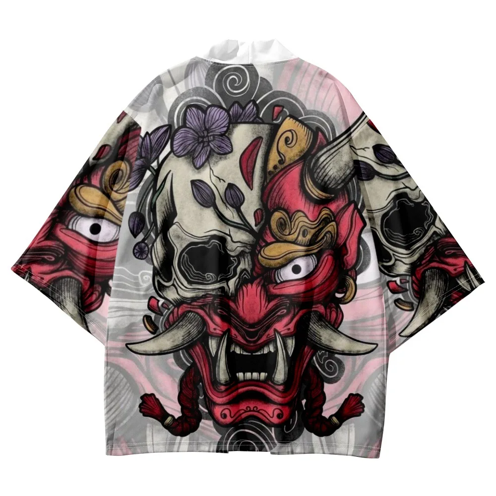 Japanese Women Men Haori Kimono Shirt Clothing Cartoon Demon Printed Cardigan Asian Streetwear Cosplay Yukata