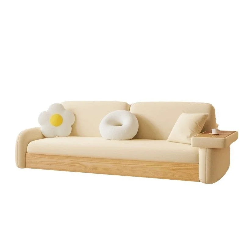 

Simple modern cream wind lamb wool solid wood sofa b ed small apartment living room