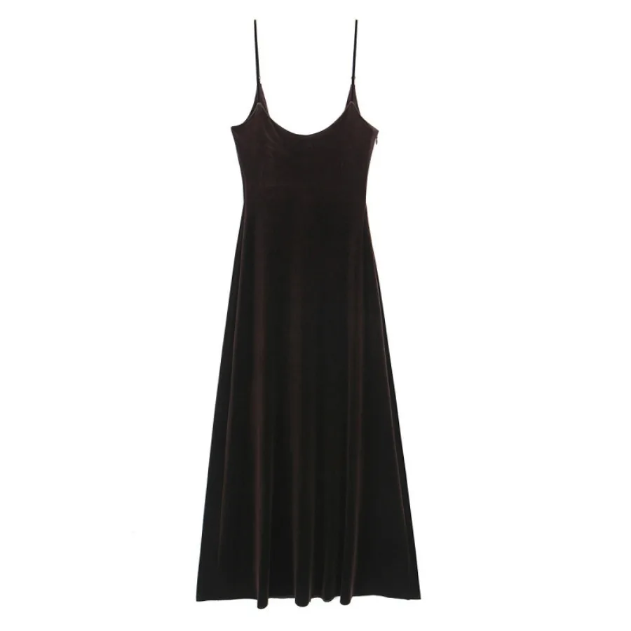 

【New style】Women's clothing hot fashion light luxury high-end suspender velvet long dress