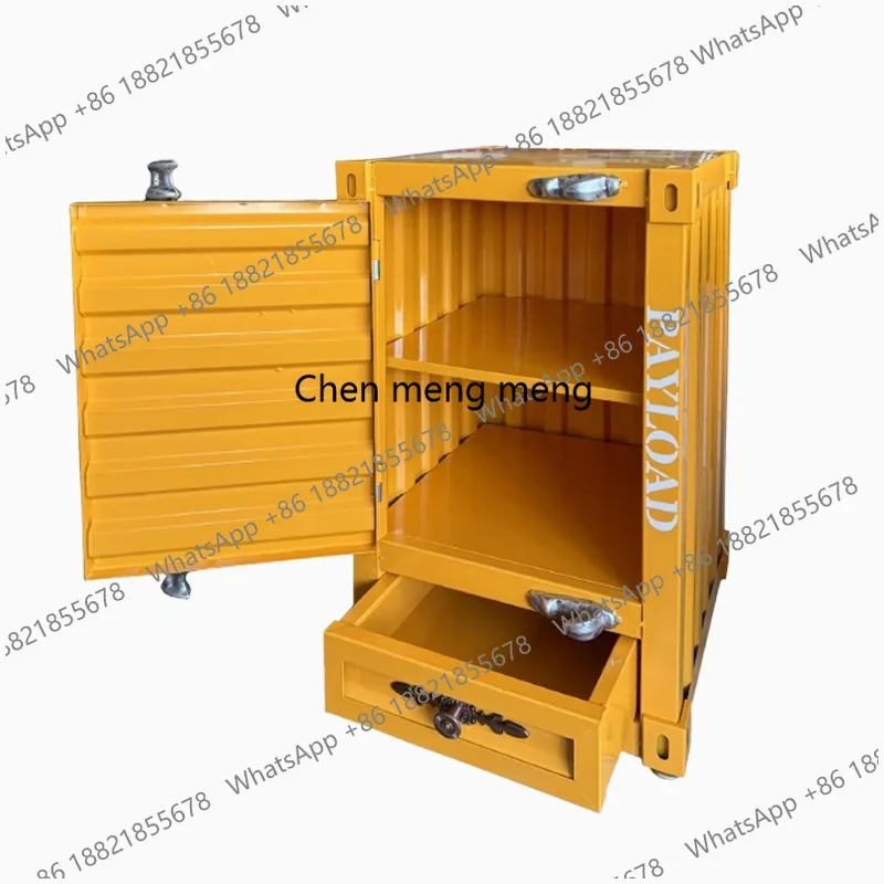 D80 Metal Container Side Table 20 Inch Iron 3-Tier Bedside Table with Drawers Retro Iron Shipping Container Cabinet for Bar Bedr