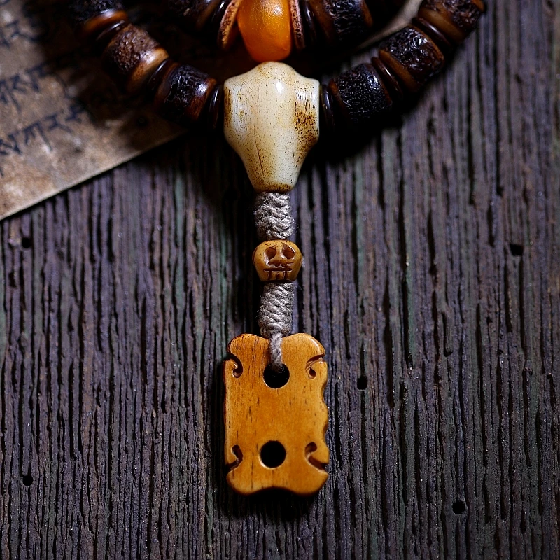 Natural Yak Bone Buddha Beads Bracelet Men's Old Material Gabala Agate Female Beeswax Characteristic Couple Double Ring