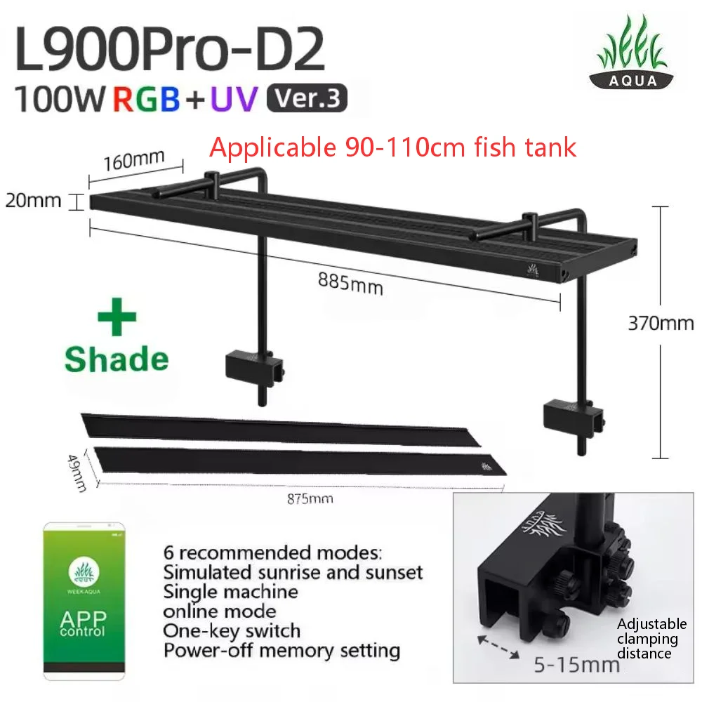 WEEK AQUA L-serie APP-bediening Dimmer en timer RRB+UVA Aquariumverlichting Geplant ledlicht