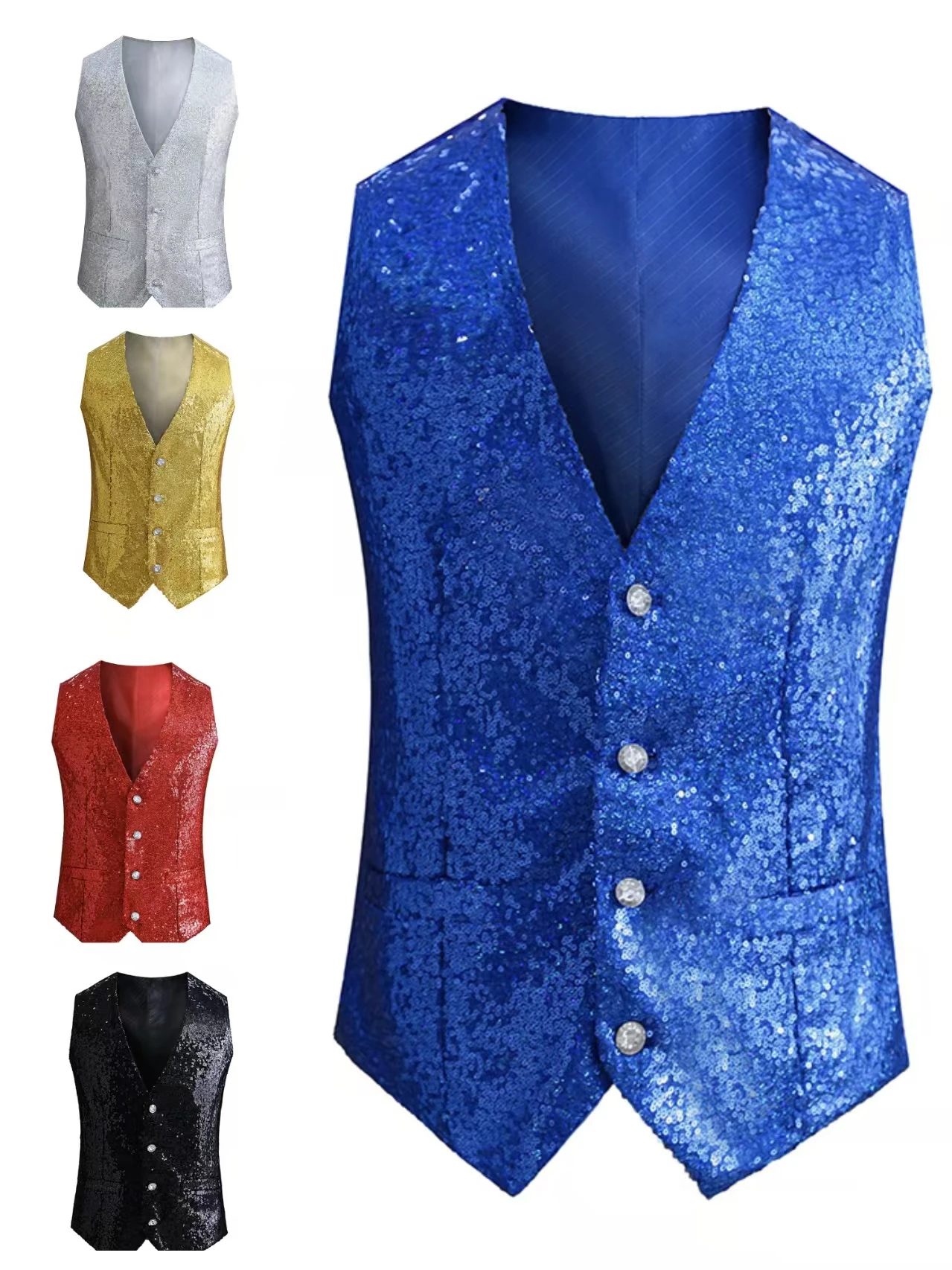 

Блестящий жилет со стразами для мужчин, блестящий жилет-блейзер с пайетками для выступлений на сцене, для ведущих, певцов, клубных вечеринок, Хэллоуина, косплея