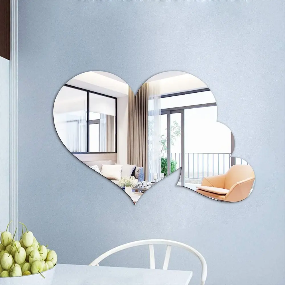 3D Heart Shaped Mirror Stickers DIY Mirror Surface Design Acrylic Wall Stickers Heart Shaped Self-adhesive Heart Art Mural