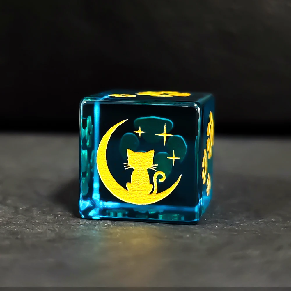 Dice 16mm Cube Moon Cat Glass 6-Sided Desktop Chessboard Game Dice Entertainment Club Party Family Gathering Game Accessories