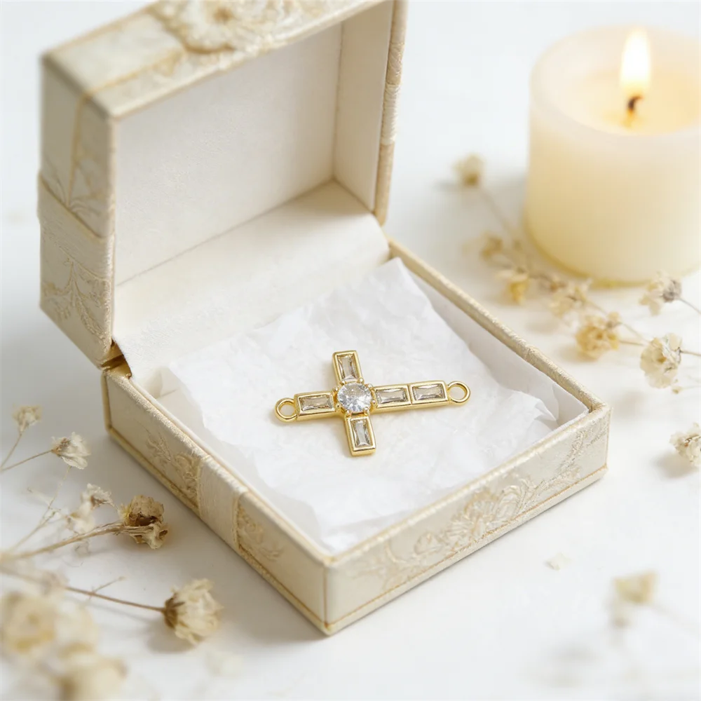 1Pc Link Connectors Brass Cubic Zirconia Cross Charms for Diy Jewelry Necklace Bracelet Making Hollow Accessories for Men Women