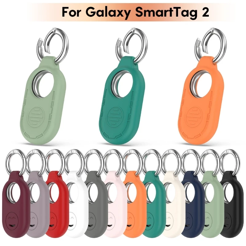 Silicone Case Protective Cover For Samsung Galaxy Smart Tag 2 Anti-scratch Sleeve Housing Carrying Case With Keychain