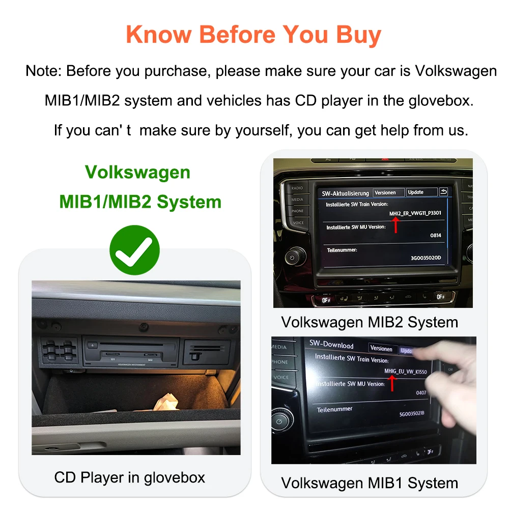 Bonroad Wireless Carplay Android Auto Smart Module Interface For Volkswagen MIB MIB2 System VW Polo Golf 7 Passat Tiguan Arteon Scirocco with CD Player in Glove Box