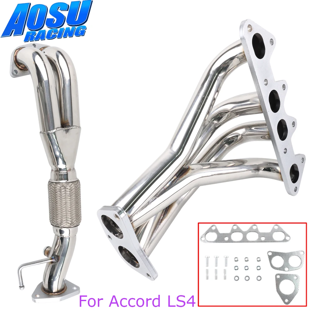

For L4 2.3L Engine Parts Exhaust Manifold Header Silver Stainless Steel For Honda Accord 98-02 LS4 F23 DX LX EX