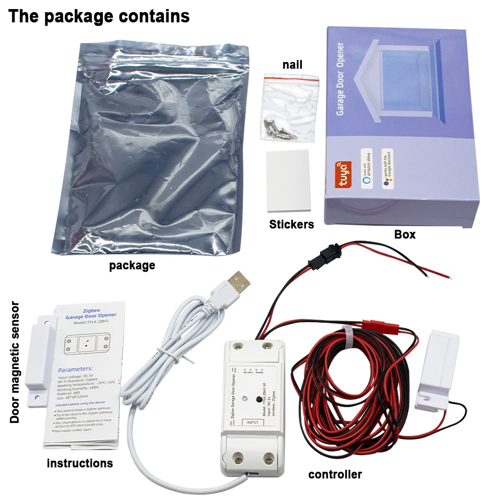 Imagem -06 - Interruptor Abridor de Porta de Garagem Inteligente Controlador com Sensor Fecho de Controle Remoto Alexa Google Home dc 5v