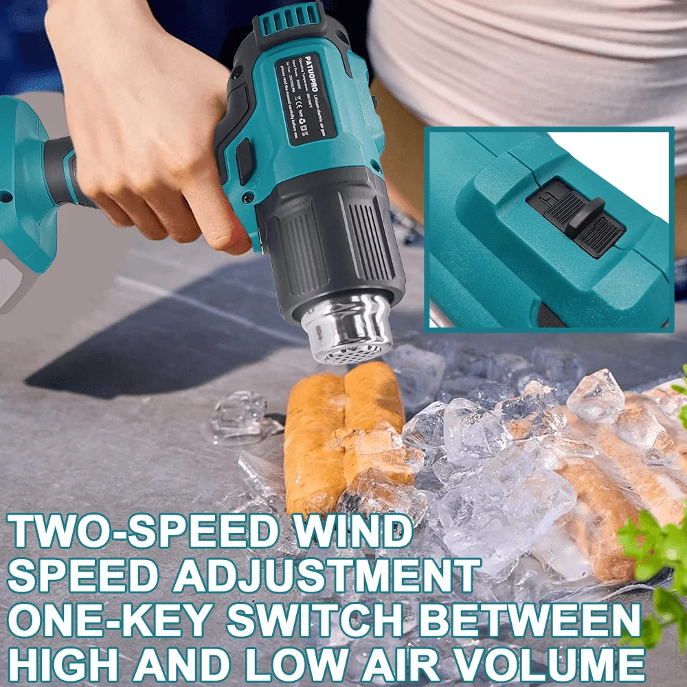 PATUOPRO Portable Wireless Heat Gun Electric Cordless Handheld Hot Air Gun 2 Gears Temperature Adjustable For Makita 18V Battery