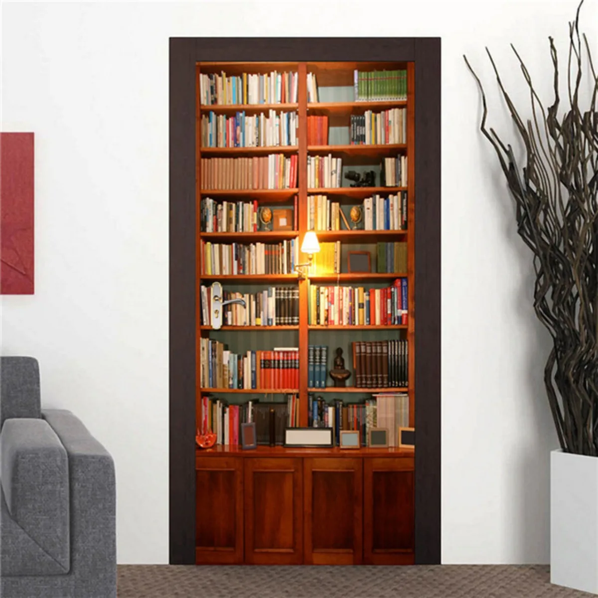 3D vintage bookshelf door stickers Library bookcase Home bedroom wallpaper decals waterproof poster mural